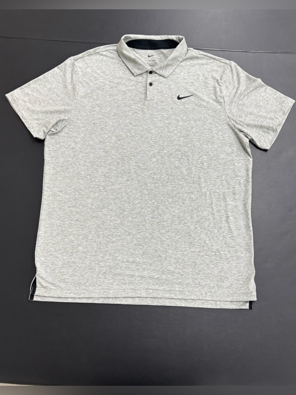 Nike Men's Heather Light Gray Polo with Black Swoosh